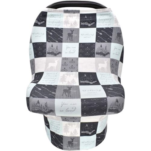 Car Seat Nursing Cover Shopping Cart Cover High Chair Cover 4 in 1 Carseat Canopy Nursing Breastfeeding Cover for Baby Boys and Baby Girls (Grey&Green)