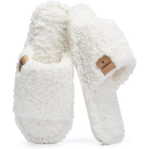 GOEWY Fuzzy Open Toe Slippers for Women Indoor Cozy Memory Foam Slip On House Slides Shoes Gifts for Womens Her Mom