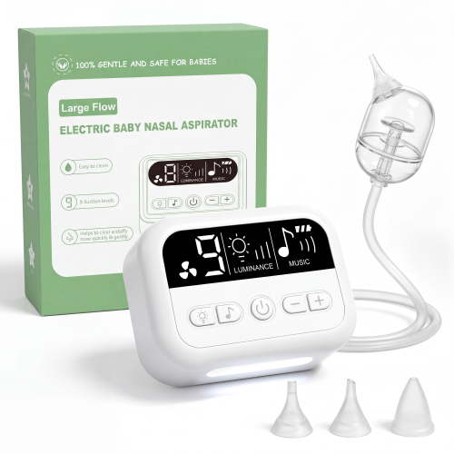 Nasal Aspirator for Baby, Hospital Grade 68KPa Strong Nose Sucker with 9 Suction Levels, Night Light, Lullabies, 3 BPA-Free Silicone Tips, Electric Nose Cleaner for Toddler & Newborn