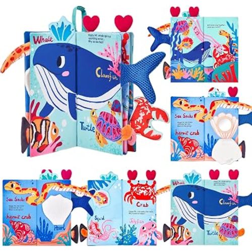 JoyCat Baby Books 0-12 Months, Ocean Tummy Time Crinkle Cloth Book