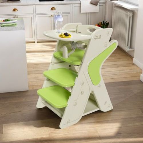 JANSNO Multifunctional Toddler High Chair for Eating & Feeding with 5-Point Seat Belt & Movable Large Dinner Plate, Adjustable Height - Green