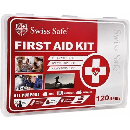 Swiss Safe Mini First Aid Kit – 120 Pcs Compact Hard Shell Medical Kit for Home, Car, Travel, Camping, Hiking, Sports, Office & Outdoor Emergencies, Small Hardcase FAK