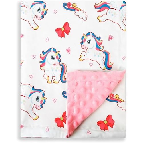 New Born Baby Girl Double Layer Fuzzy Toddler Throw Blankets Soft Plush Minky Daycare Blanket for Baby Shower Birthday Gift Pink 30 x 40 Inch (Unicorn, 1)