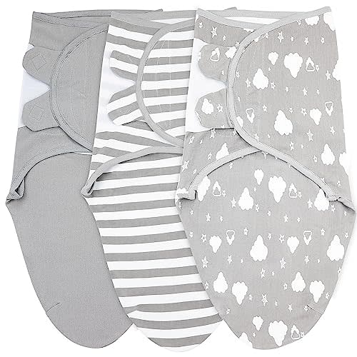 Bublo Baby Swaddles for Newborns – 3-Pack Infant Swaddles 3-6 Months – Adjustable Swaddle Sleep Sack – Soft Organic Cotton Baby Wrap for Safe & Cozy Sleep (White Grey)