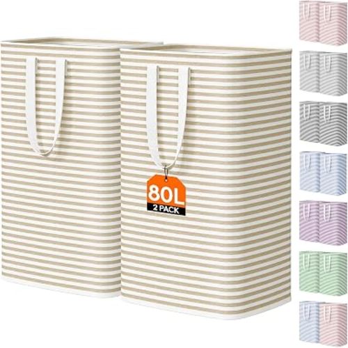 Lifewit 80L Large Laundry Baskets, Laundry Hampers Bags, 2 Pack, Beige