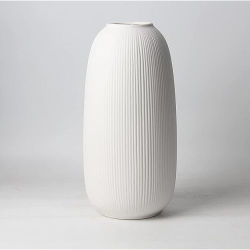 Portsea Lines Premium Clay Vase in White - Toughened Ceramic Vase - 10" Height Indoor Table Decor - Flower Vase (White)