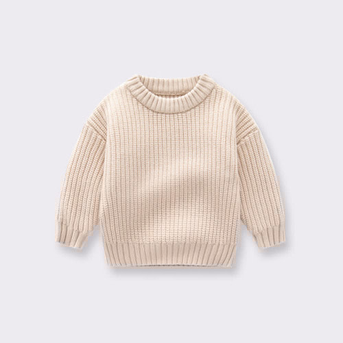 Kid Solid Color Crew Neck Knit Sweater