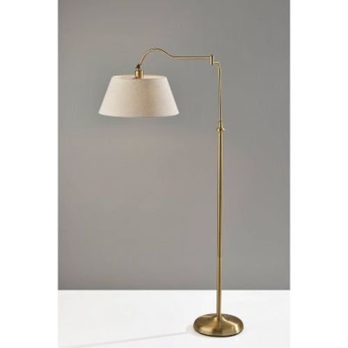 Rodeo Floor Lamp Antique Brass - Adesso: Swing Arm, Adjustable, Mid-Century Modern Design