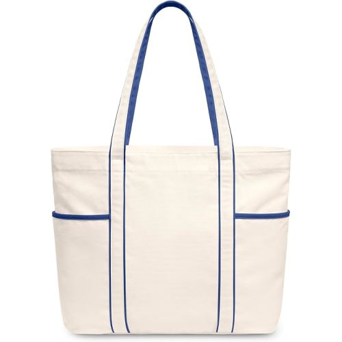 TOPDesign 1-Pack Canvas Tote Bag with 3 Exterior Pockets & Zip Top