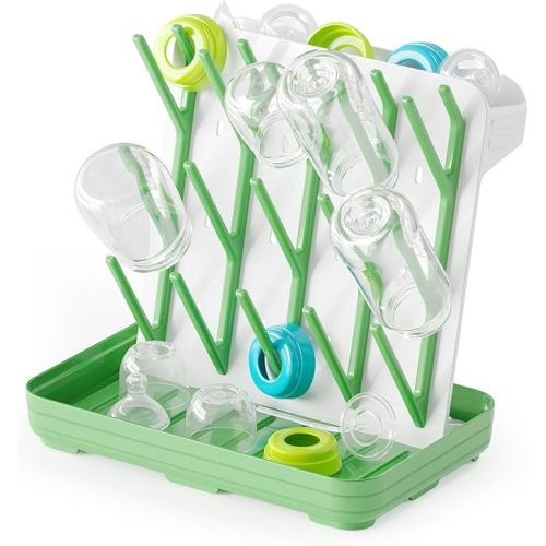 SpaceAid Baby Bottle Drying Rack with 20 Hooks, Space Saving Kitchen Bottles Rack Dryer, Vertical Baby Bottle Holder Organizer for Countertop Storage Accessories (White and Green)