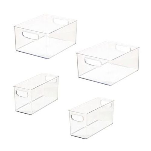 iDESIGN 4pc 10"x8"x5" Recycled Plastic Organizer Bin Set: Clear Kitchen Storage & Organization, Dishwasher-Safe