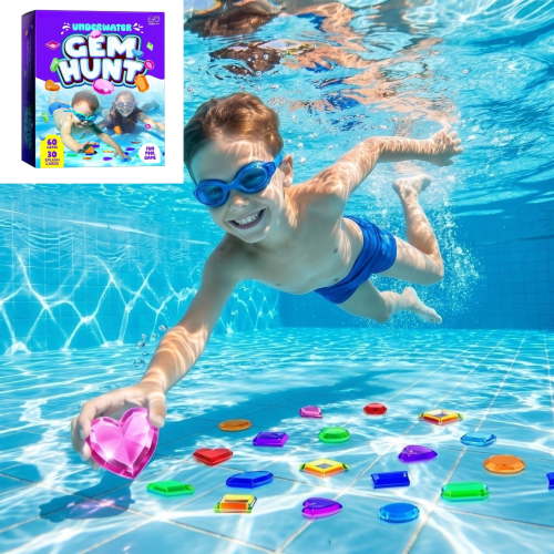 Gem Hunt Pool Diving Toys, Interactive Submerged Search Kit Filled With Pool Gems, Portable Outdoor Play Set Ideal For Backyard Pool Parties And Kid Holiday Gifts