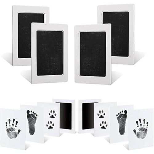 8-Pack Newborn Baby Handprint and Footprint Pet Paw Print Kit Inkless Infant Hand and Foot Stamp with 4 Ink Pads and 8 Imprint Cards (Black)