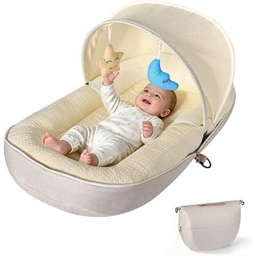 Baby Lounger, Portable Foldable Infant Lounger for Newborn to Toddler(0-12 Month), Baby Nest with Removable Washable Cover for Home Travel Dual-Purpose