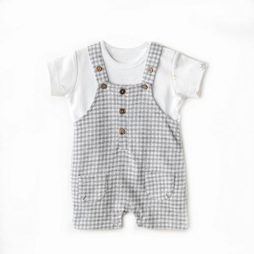 Grey Little King Gingham Jumpsuit Set
