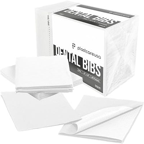 PlastCare USA Disposable Dental Bibs 13"x18" - 3 Ply Waterproof Tattoo Bib Sheet for Patients - Dentist or Medical Tray Cover and Nail Table Cover Supplies, White