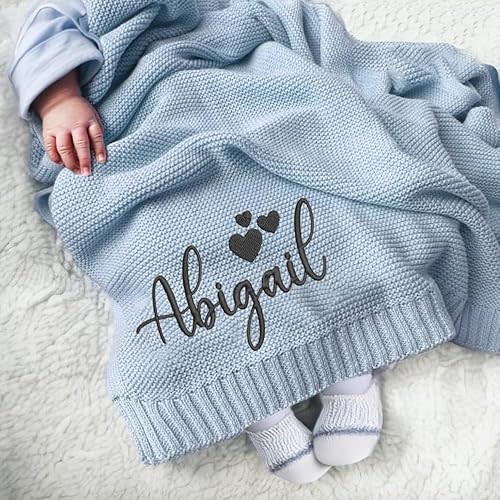 Embroidered Baby Blanket, Personalized Baby Blanket, Custom Knit, Gifts for Boy, Cozy Soft Cotton Knit Custom Name, (Naeem Jayden Jafar)