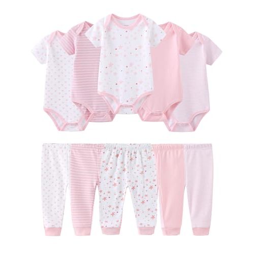 Baby Girl Bodysuit and Pant Set Cotton Ribbed Mix Summer Infant Girls Clothes Outfits 0-12 Month