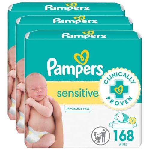 Pampers Sensitive, Water Based Baby Wipes, 168 Count (Pack of 3)