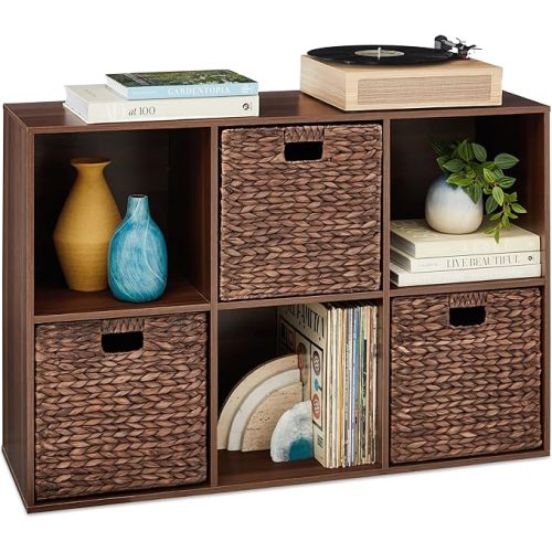 Best Choice Products 6-Cube Storage Organizer, 11in Shelf Opening, Bookcase, Display Shelf, Customizable w/ 3 Removable Back Panels – Walnut
