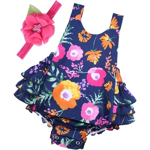 Baby Girl's Floral Print Ruffles Romper Summer Clothes