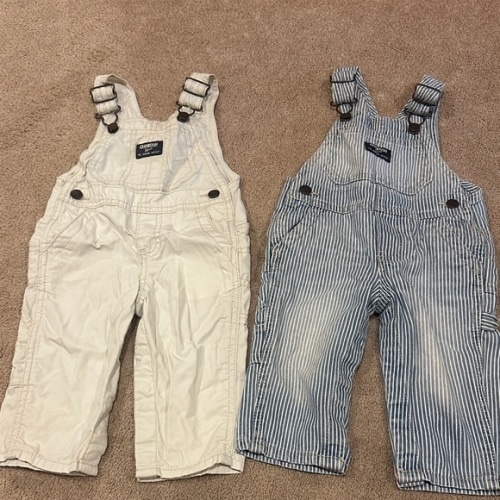 OshKosh B'gosh White and Blue Striped Overalls