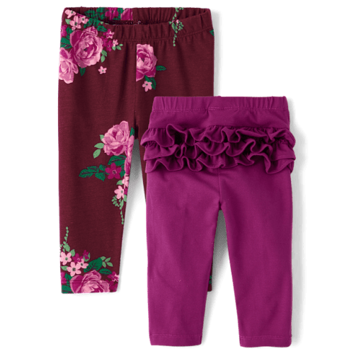 Baby Girls Floral Ruffle Leggings 2-Pack - Pink