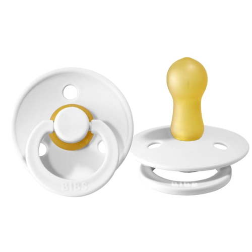 BIBS Colour Latex Infant Pacifier Size 1, 0-6 Months, White/White, 2 Count