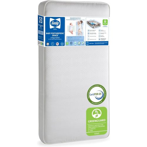 Sealy Baby Posturepedic Grace Hybrid - Firm 2 Stage Breathable Crib Mattress with Waterproof Barrier - GREENGUARD Gold Certified, Soy-enhanced Foam for Infants and Toddlers, Made in the USA (52x28")