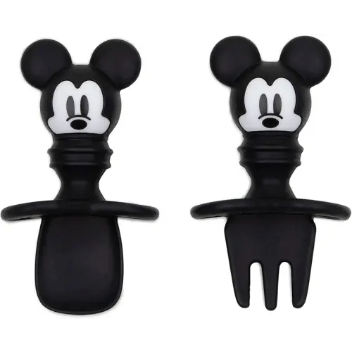 Bumkins Disney Baby Utensils Set, Chewtensils Silicone Spoons for Dipping, Self-Feeding, Baby Led Weaning, Trainer Learning First Stage Stage Eating, Fork and Spoon, Babies 6 Months, Mickey Mouse