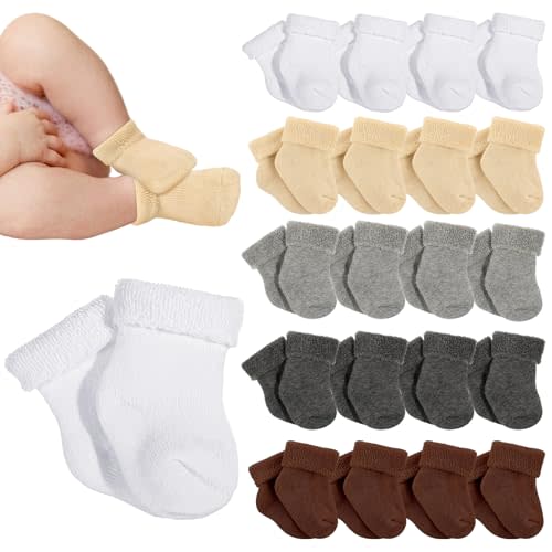 Janmercy 20 Pair Preemie Socks Baby Boy Girls Terry Cotton Turn Cuff Socks Gifts for Newborn, Hospital Nicu