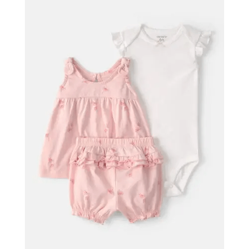 Baby Girl 3-Piece Bodysuit, Tank and Shorts Set - Pink/Ivory | Carter's