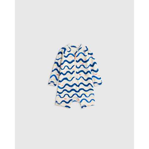 Long Sleeve Zip-Up Rash Guard One-Piece - Baby in Wavy Fish