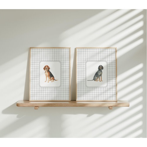 PRINTED Hunting Dog Nursery Art, Bluetick Treeing Walker Coonhound Print, Set of 2, Baby Shower Gift