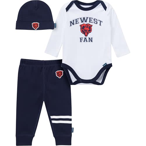 Gerber NFL Baby Boys 3 Piece Onesie Bodysuit, Active Pant and Cap Set