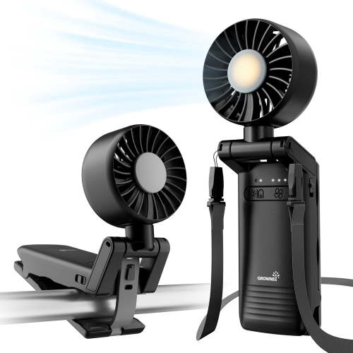 GROWNSY Portable Stroller Fan with Clip | Foldable Mini Fan for Baby Carrier | Small Handheld Fan with Soft Night Light | Rechargeable 4-Speed Baby Fan for Travel/Desk/Bed/Backpack/Car Sea