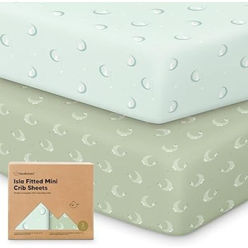Pack and Play Sheets Fitted - 2-Pack Mini Crib Sheets for Pack N Play Mattress 38x26, Soft & Cozy, Neutral Toddler Playard Bedding, Snug Fitted Mini Baby Crib Mattress Cover Boy, Girl (Lunaris)