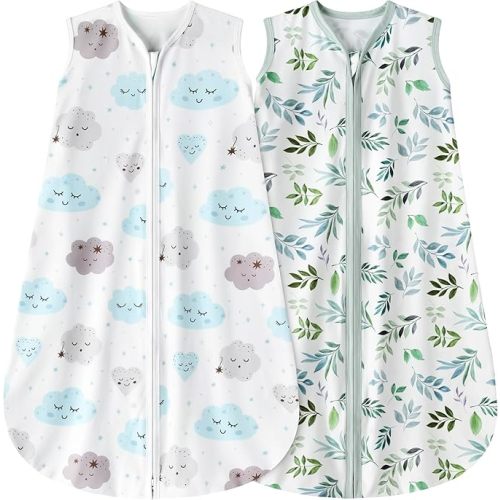 Newborn Sleep Sack Baby Swaddle,TOG 0.5 Baby Wearable Blanket,Baby Sleeping Bag (Leaf&Clouds, 3-6 Months)