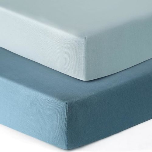 GRSSDER Jersey Crib Sheets for Boys and Girls, Stretchy Ultra Soft Crib Fitted Sheets Set 2 Pack, Universal Fit All Standard Crib Mattress Pads Safe and Snug, Navy Blue/Baby Blue