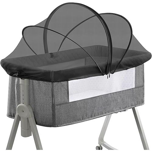 Bassinet Cover for Cats - Mosquito Net Cover for Bassinet Bedside Sleeper Travel Crib to Keep Cats Out - Breathable Baby Mosquito Net with 2-Way Zipper (Black-Small)