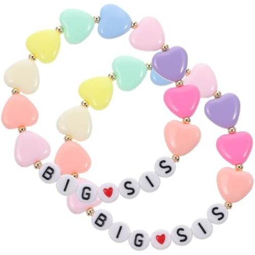 2 Pcs Big Sister Bracelet Colorful for Little Sister Announcement Daughter Niece Charm Birthday Christmas Halloween New Year Gift
