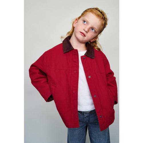 CANVAS JACKET WITH CONTRASTING COLLAR - Red | ZARA United States