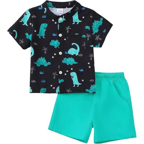 Jecson Toddler Boy Clothes Beach Boys Summer Outfits Short Sleeve Button Down Shirt and Elastic Waist Shorts Sets 12M-4Y