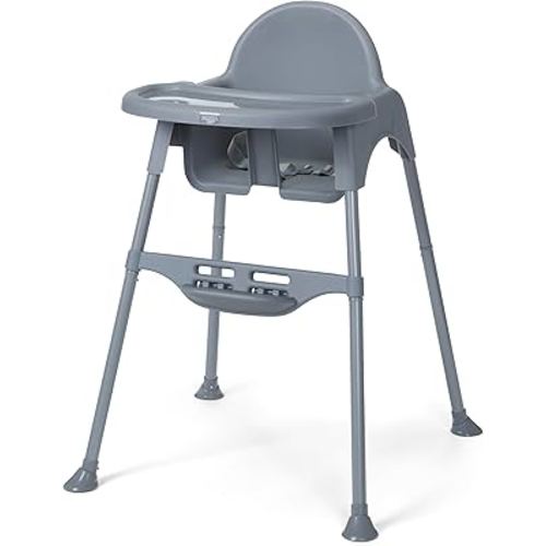 Cosco Kids Canteen High Chair Lightweight Portable Baby Feeding Chair with Adjustable Tray, Easy to Clean, Kitchen or Dining Use, Toddlers Up to 33 lbs, Mono Grey