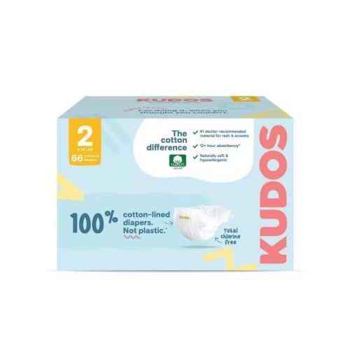 Kudos Chlorine Free Premium Diapers, Cotton-Lined (Size 2, 66 Count)