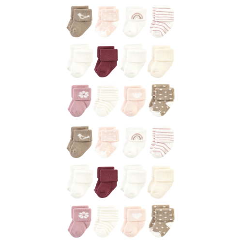 Hudson Baby Cotton Rich Baby Terry Socks 24-Pack, Blush Heart, 0-6 Months