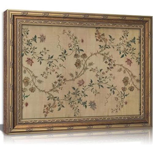Vintage gold framed Floral Vine wall art Retro Beige Botanical Painting Canvas Prints Elegant Antique Flower French Leaf Wall Decor for Farmhouse Bedroom Living Room Home Decration 9x11in