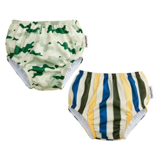 Tiny Twinkle 2-Pack Pull-Up Reusable Swim Diapers, UPF 50+, Waterproof & Machine Washable(Camouflage,Retro Stripe,6-12M)
