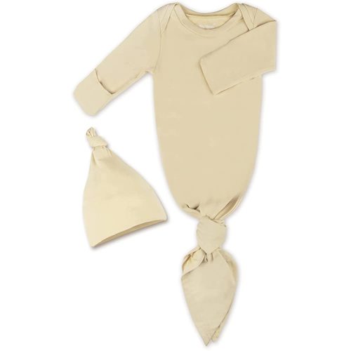 Baby Knotted Gown, Super Soft Newborn Infant Long Sleeve Sleeper for Baby Girl and Boy Sleepwear with Hat Set
