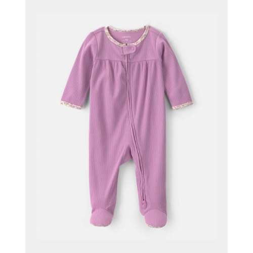Baby Girl Floral-Trim 2-Way Zip Snug Fit Sleep & Play Pajamas - Pink | Carter's